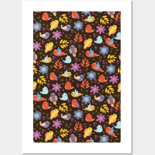 Cute Beautiful Colorful Birds Pattern Artwork Posters and Art